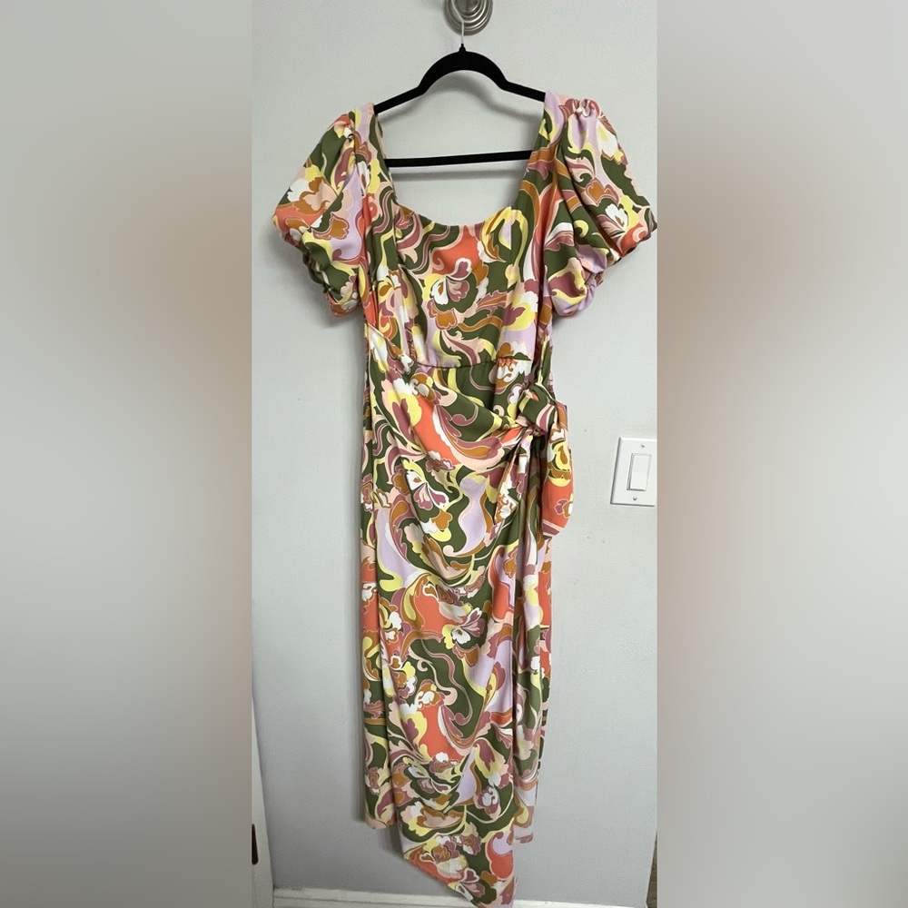 Show Me Your MuMu Asymmetrical Dress in Pink, Green, and Orange